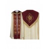 Goldener Rauchmantel mit gotischem Muster - Jacquard-Stoff, Samtstreifen (18)