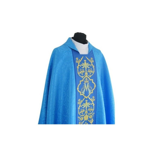 Marianisches Messgewand Gotik, blauer Jacquard