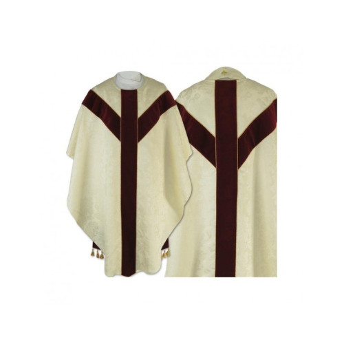 Halbgotische Kasel - ecrufarbener Jacquard (56)