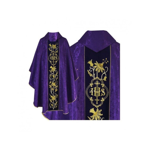 Gotisches Messgewand lila bestickt - Jacquard Stoff (51)