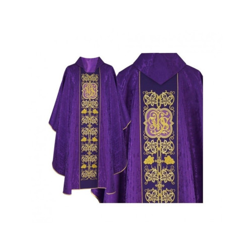 Gotisches Messgewand lila bestickt - Jacquard Stoff (52)