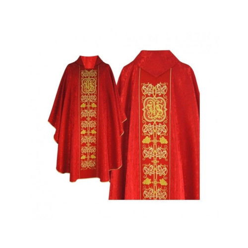 Gothic rot besticktes Messgewand - Jacquard Stoff (53)