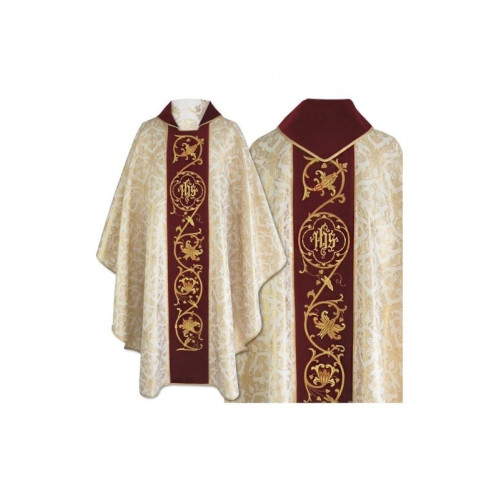 Gotisches ecrufarbenes/goldenes besticktes Messgewand - Brokatstoff (55)