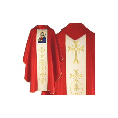 Gesticktes Messgewand mit dem Bild der heiligen Lucia