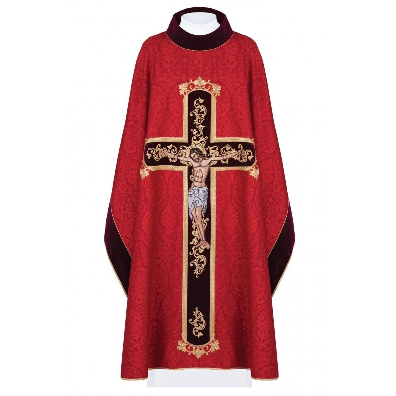 Gesticktes Messgewand Jesus am Kreuz - rot (190)