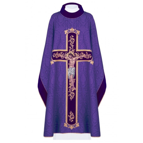 Gesticktes Messgewand Jesus am Kreuz - lila (190)