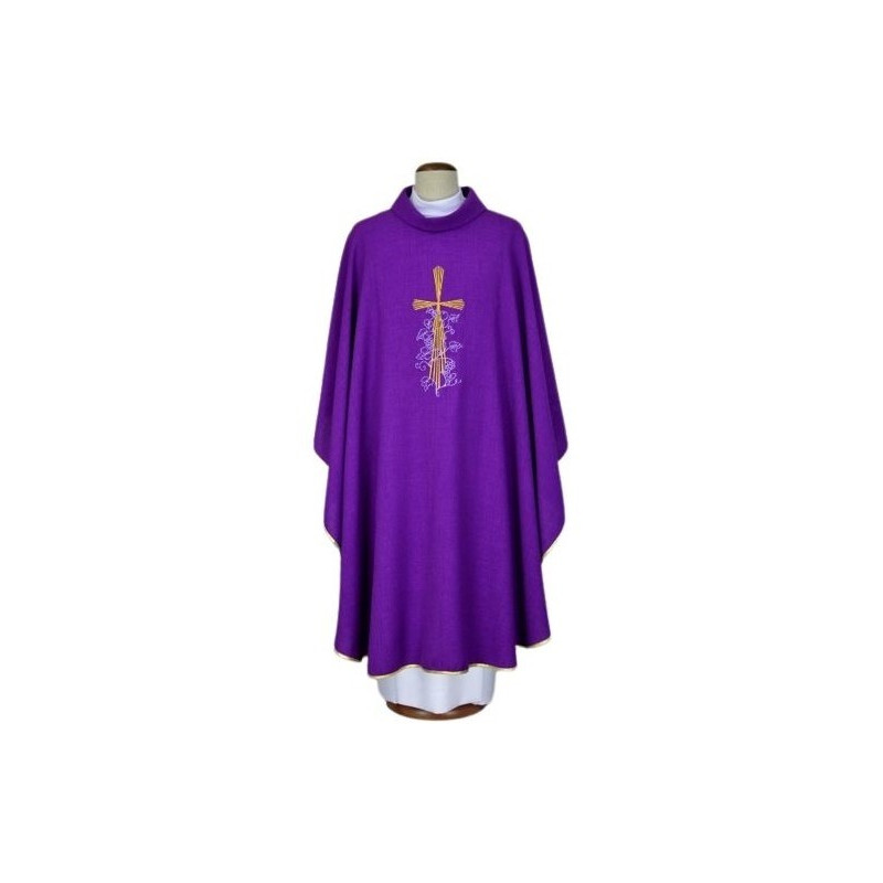Lila Messgewand gestickt - Kreuz, Weintrauben (17)