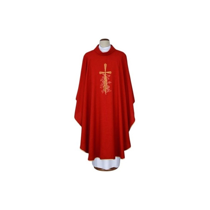 Gesticktes rotes Messgewand - Kreuz, Weintrauben (17)