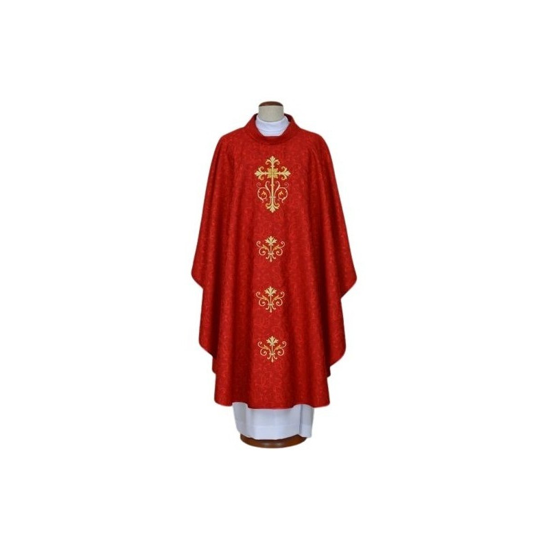 Gesticktes rotes Messgewand, Damaststoff - Kreuz (22)