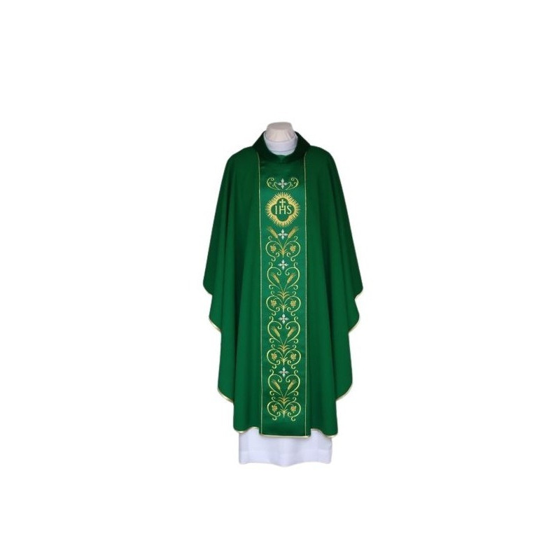 Besticktes grünes Messgewand, Gürtel aus Satin - IHS (23)
