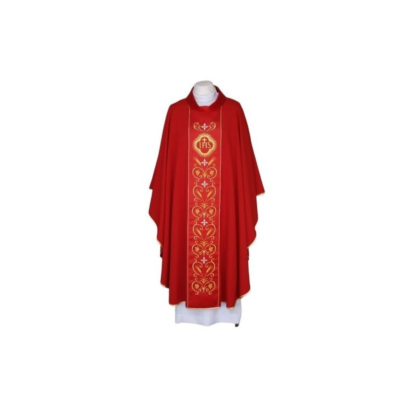Rotes besticktes Messgewand, Gürtel aus Satin - IHS (23)