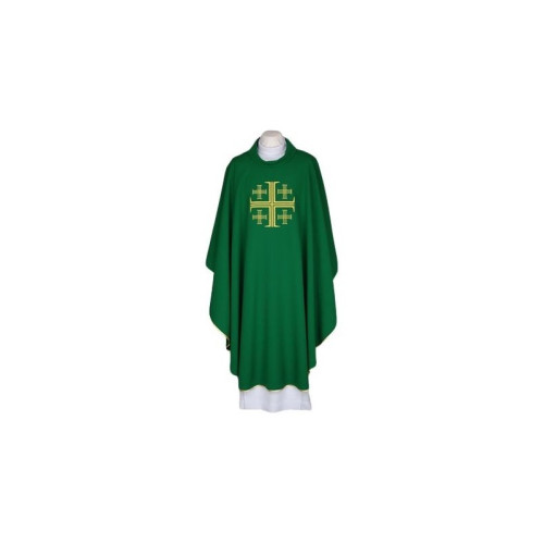 Grünes gesticktes Messgewand - Jerusalem Kreuz (85)