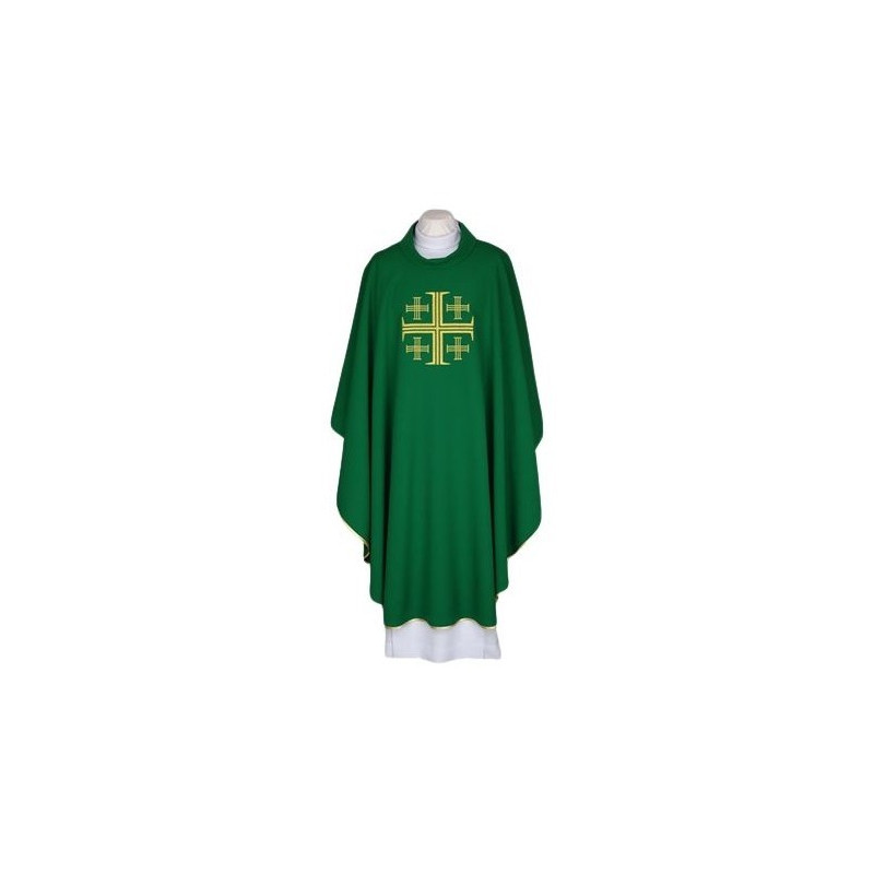 Grünes gesticktes Messgewand - Jerusalem Kreuz (85)