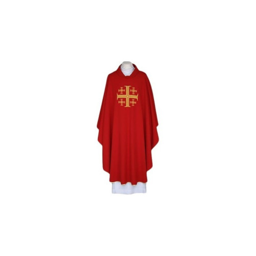 Gesticktes rotes Messgewand - Jerusalem Kreuz (86)