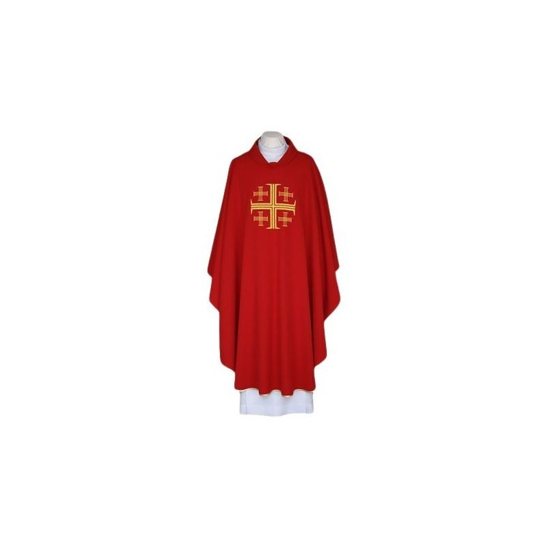 Gesticktes rotes Messgewand - Jerusalem Kreuz (86)