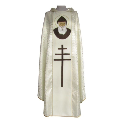 Besticktes Messgewand des Heiligen Charbel - ecrufarbener Rosettenstoff