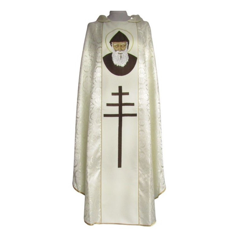 Besticktes Messgewand des Heiligen Charbel - ecrufarbener Rosettenstoff