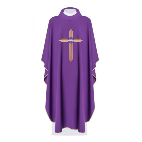Messgewand gesticktes Kreuz mit IHS-Symbol - violett (H7)