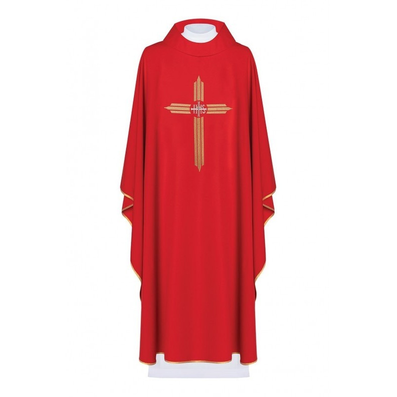 Gesticktes Messgewand Kreuz mit IHS-Symbol - rot (H7)