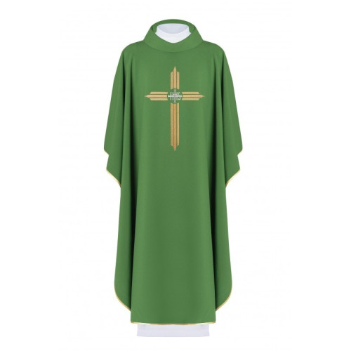 Gesticktes Messgewand Kreuz mit IHS-Symbol - grün (H7)