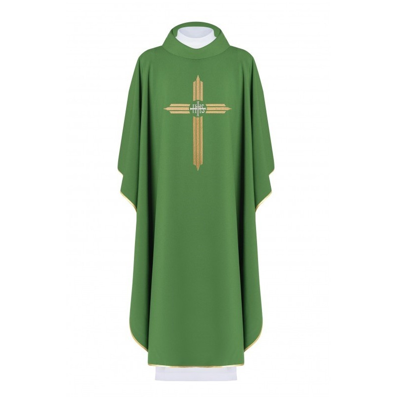 Gesticktes Messgewand Kreuz mit IHS-Symbol - grün (H7)