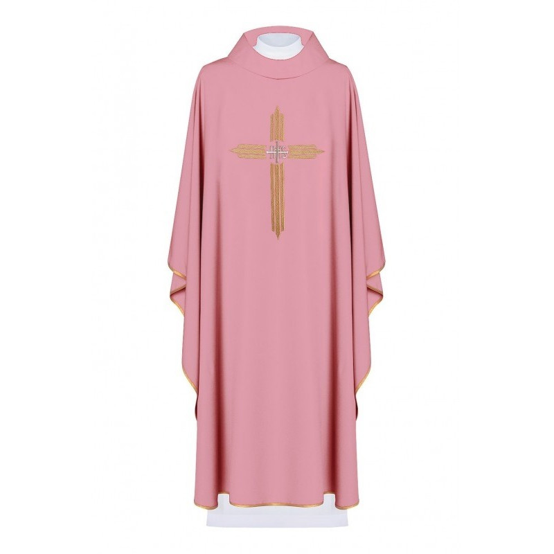 Gesticktes Messgewand Kreuz mit IHS Symbol - rosa (H7)