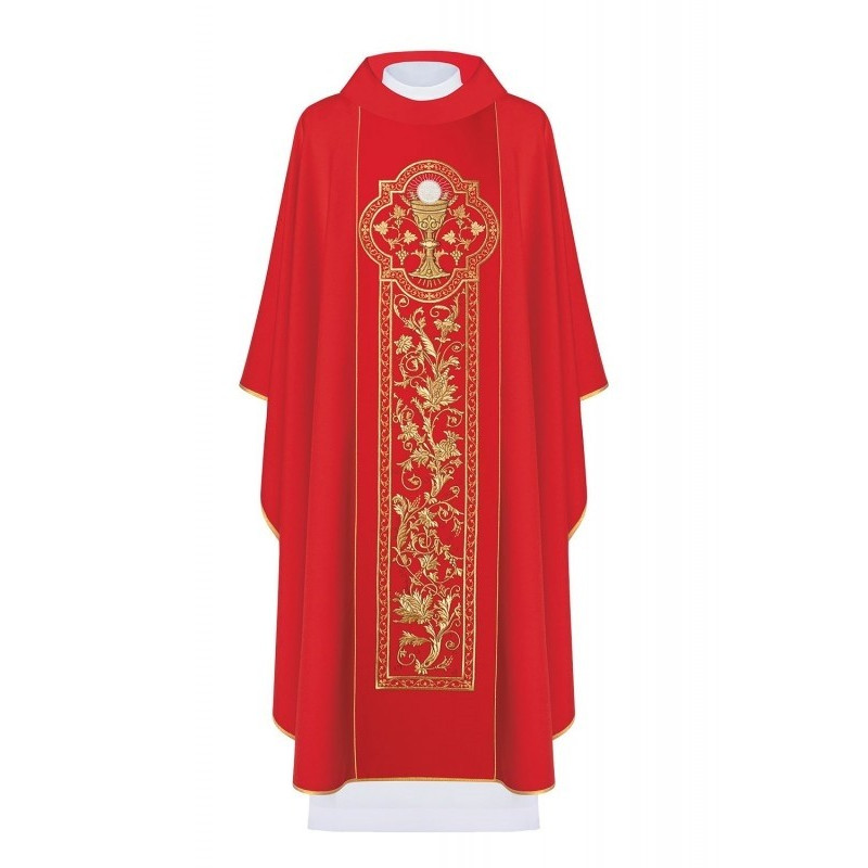 Messgewand, bestickt mit dem Symbol des eucharistischen Kelches - rot (H12)