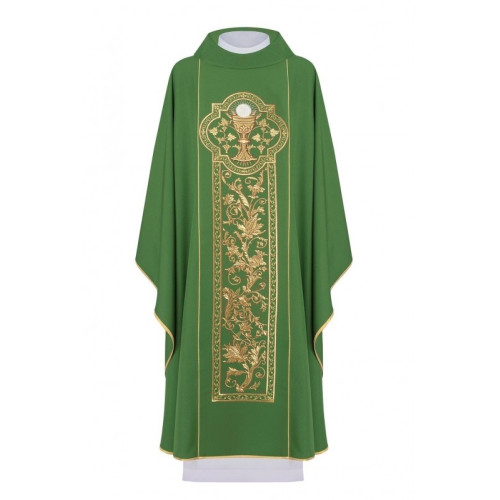 Gesticktes Messgewand mit dem Symbol des eucharistischen Kelches - grün (H12)