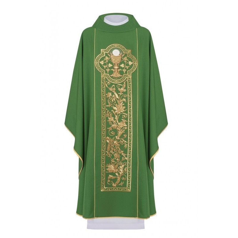 Gesticktes Messgewand mit dem Symbol des eucharistischen Kelches - grün (H12)