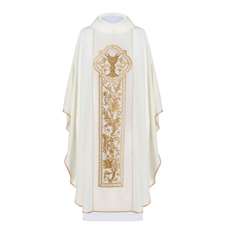 Messgewand bestickt mit dem Symbol des eucharistischen Kelches - ecru (H12)