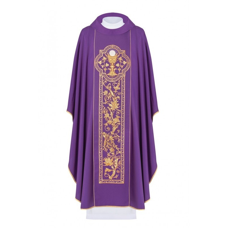 Messgewand, bestickt mit dem Symbol des eucharistischen Kelches - violett (H12)