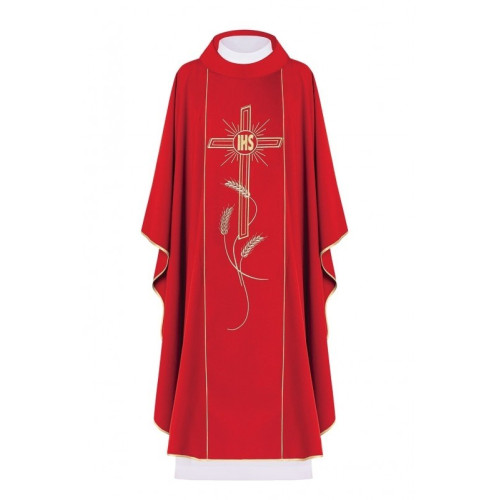 Gesticktes Messgewand Kreuz mit IHS-Symbol - rot (H14)