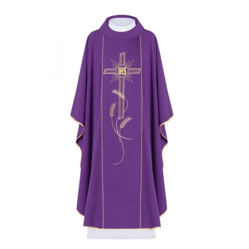 Gesticktes Messgewand Kreuz mit IHS-Symbol - lila (H14)