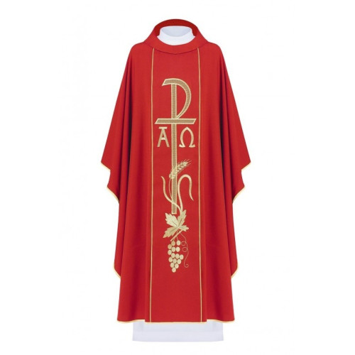 Alpha und Omega gesticktes Messgewand - rot (H15)