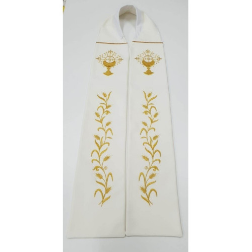 Ecru bestickte Priesterstola - Ohren, Kelch (1)