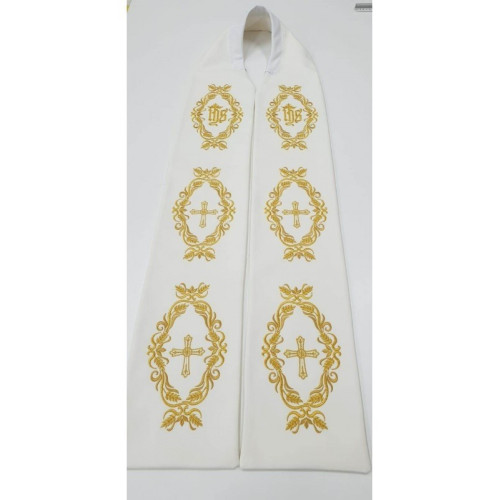 Ecru bestickte Priesterstola - IHS, Kreuz (2)