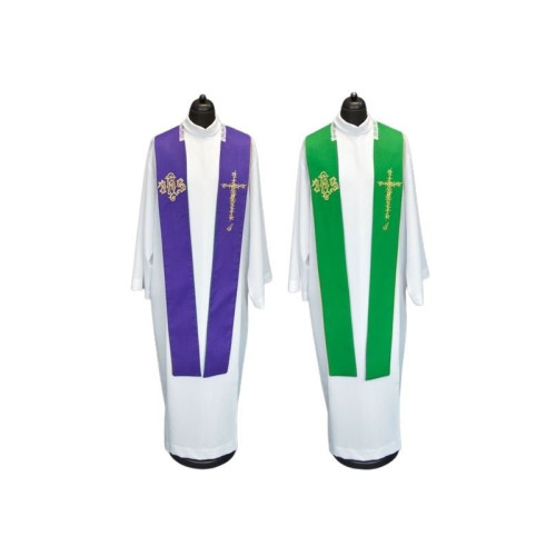 Doppelseitige lila und grüne IHS-Priesterstola