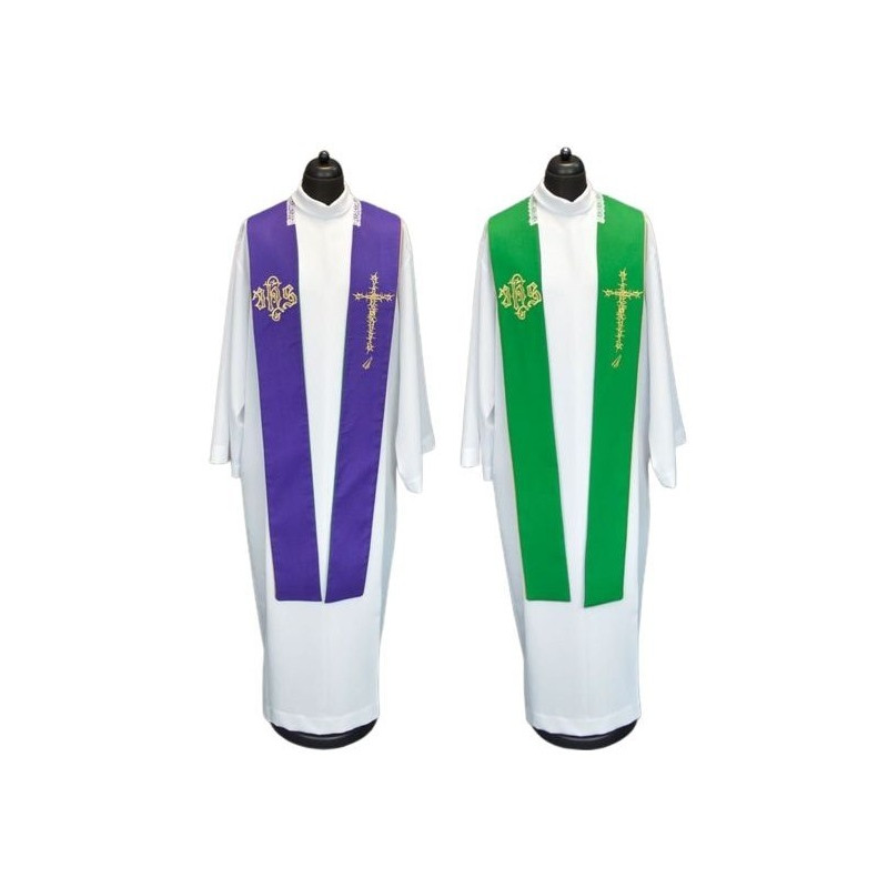 Doppelseitige lila und grüne IHS-Priesterstola
