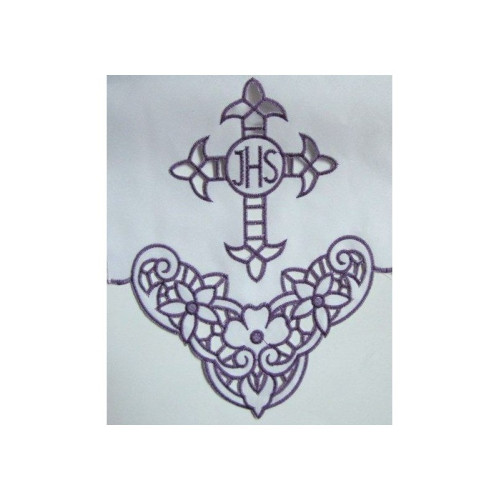 Gesticktes Altartuch - lila IHS-Kreuz (58)
