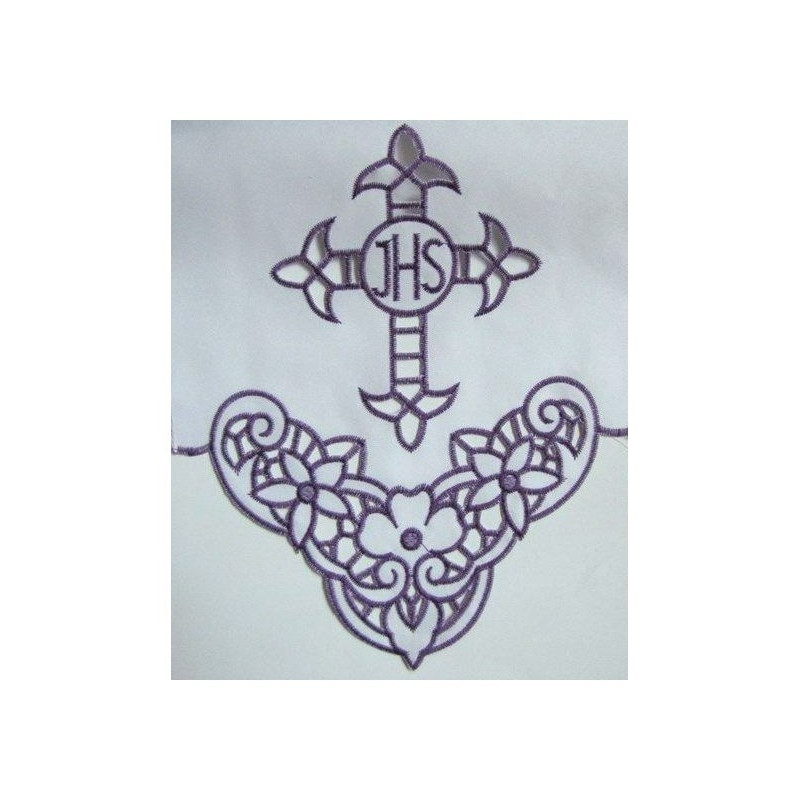 Gesticktes Altartuch - lila IHS-Kreuz (58)