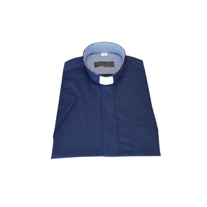 Priesterhemd - navyblau mit kleinem Gitter