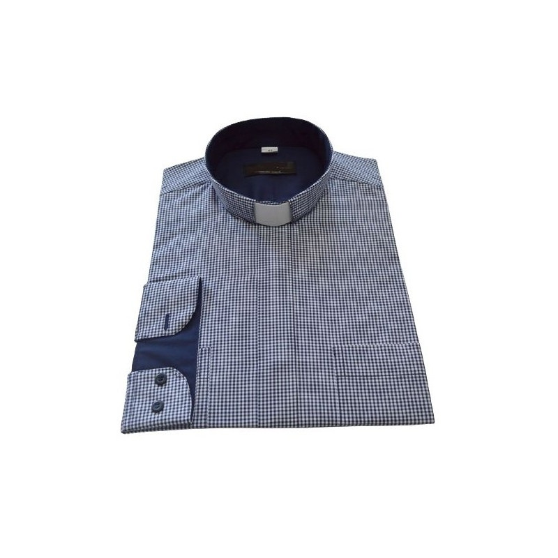Priesterhemd - Gitter navy blau