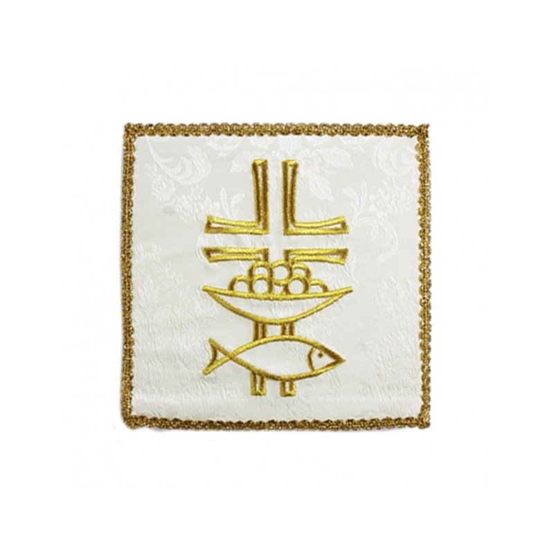 Weißes gesticktes Kelchtuch - Fisch, Kreuz