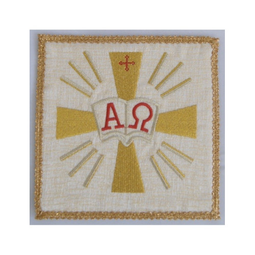 Ecru besticktes Kelchtuch - Alpha und Omega