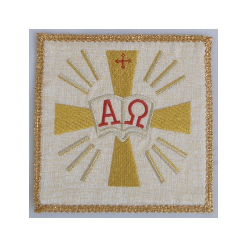 Ecru besticktes Kelchtuch - Alpha und Omega