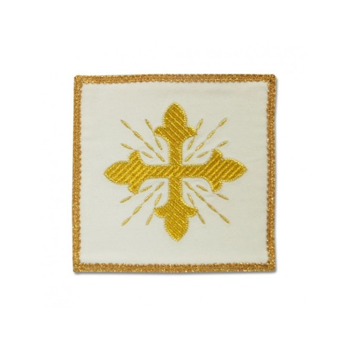 Weißes besticktes Kelchtuch, Samt - goldenes Kreuz