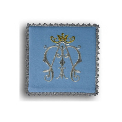Blaues gesticktes Kelchtuch - Mariensymbol