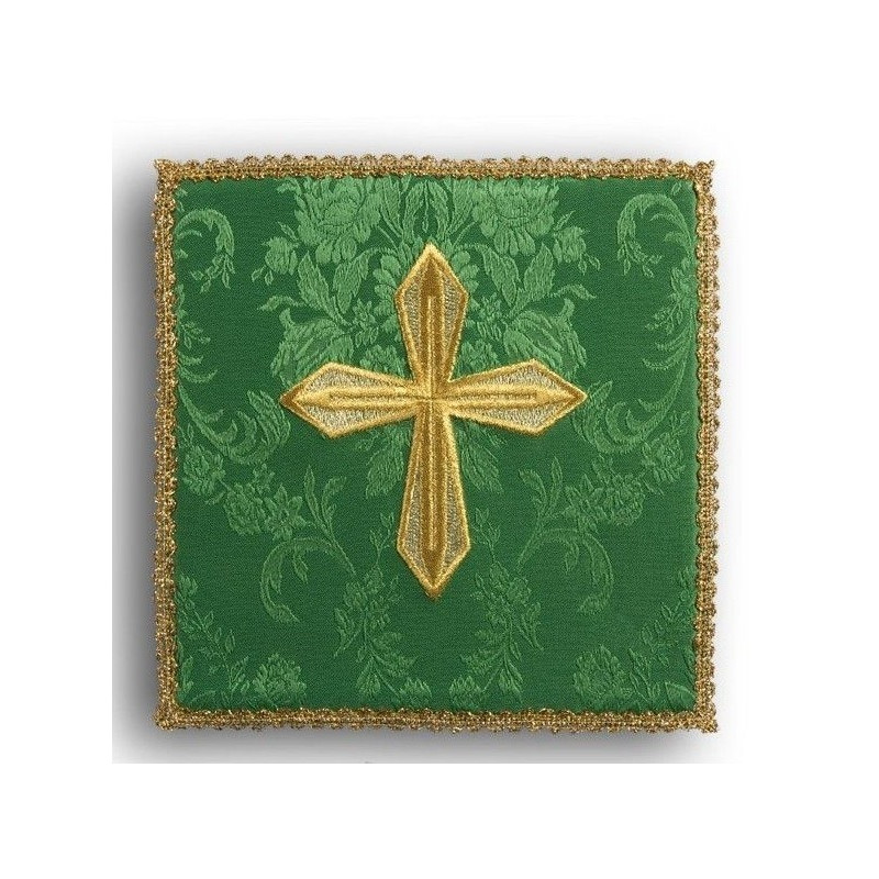 Grünes besticktes Kelchtuch - goldenes Kreuz