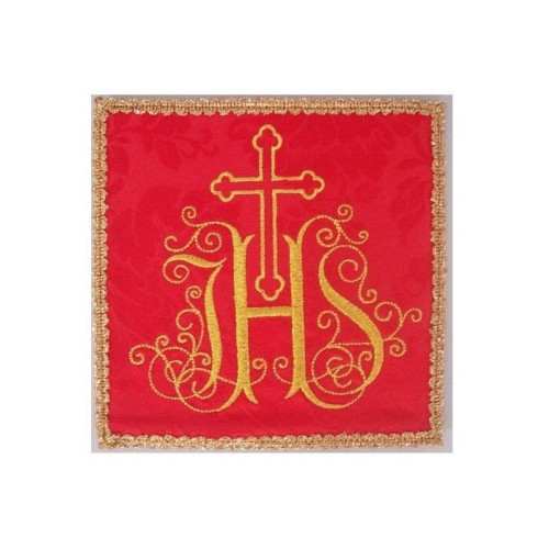 Besticktes rotes Kelchbahrtuch - IHS + Kreuz