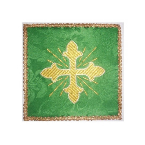 Grünes gesticktes Kelchtuch - goldenes Kreuz + Strahlen